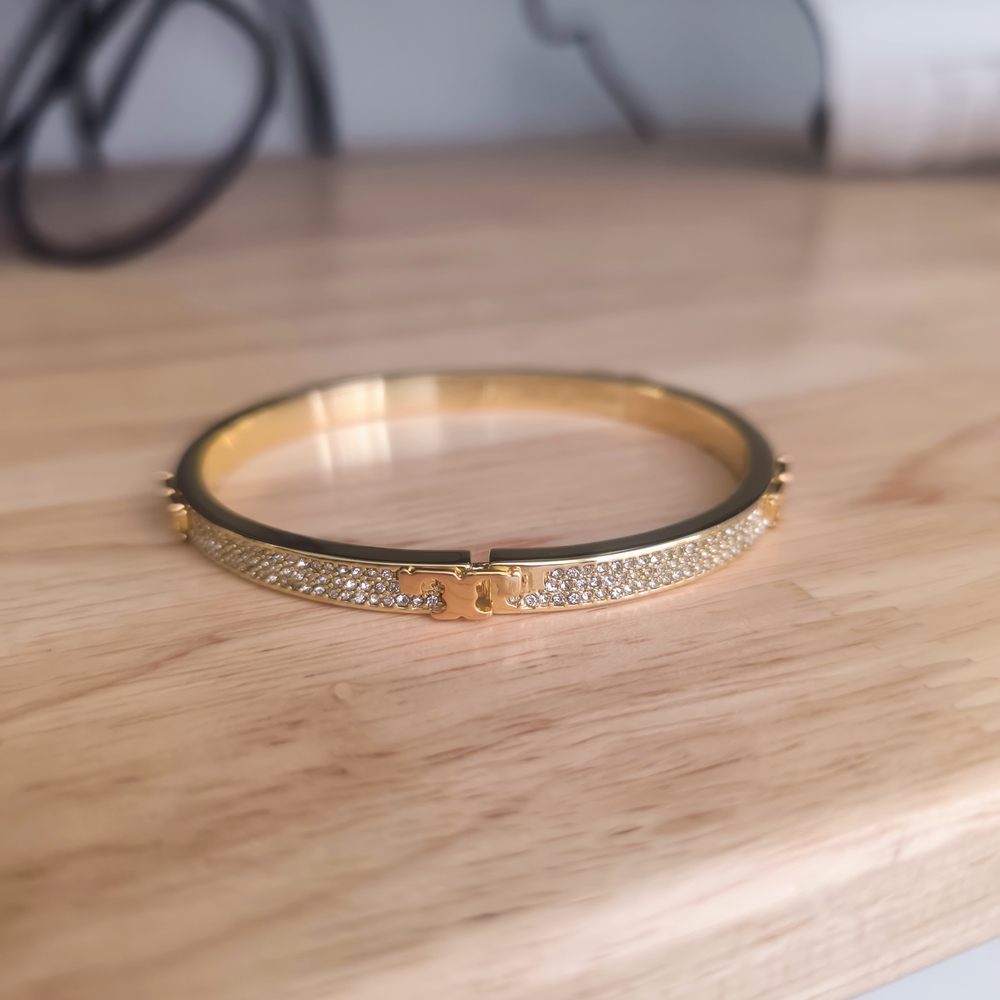 Tory Burch Serif T Pave Hinge Gold Bracelet size M